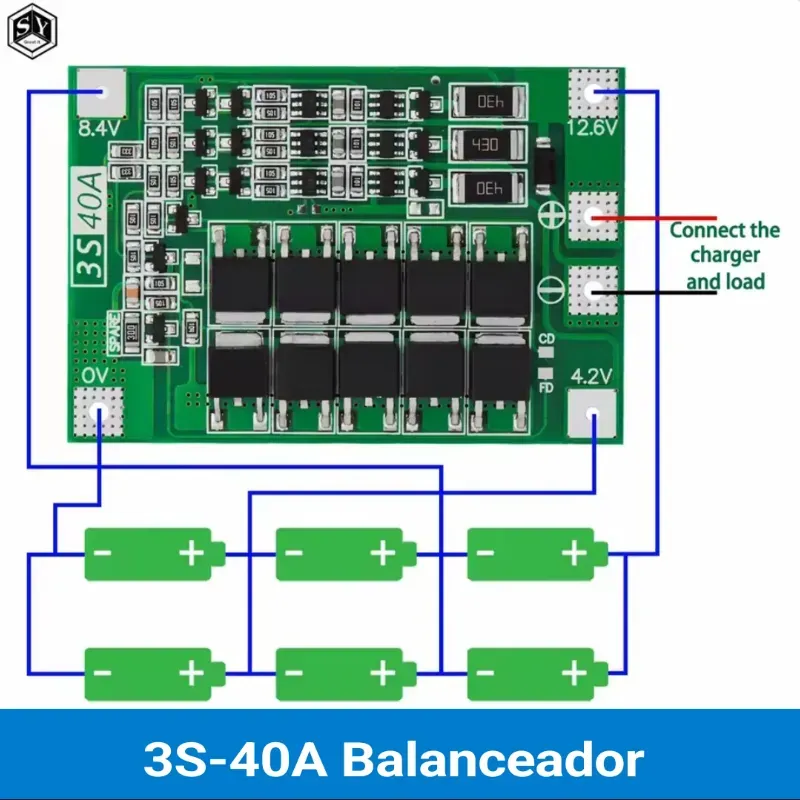 BMS 3S 40A (12,6V)para baterías de litio 18650