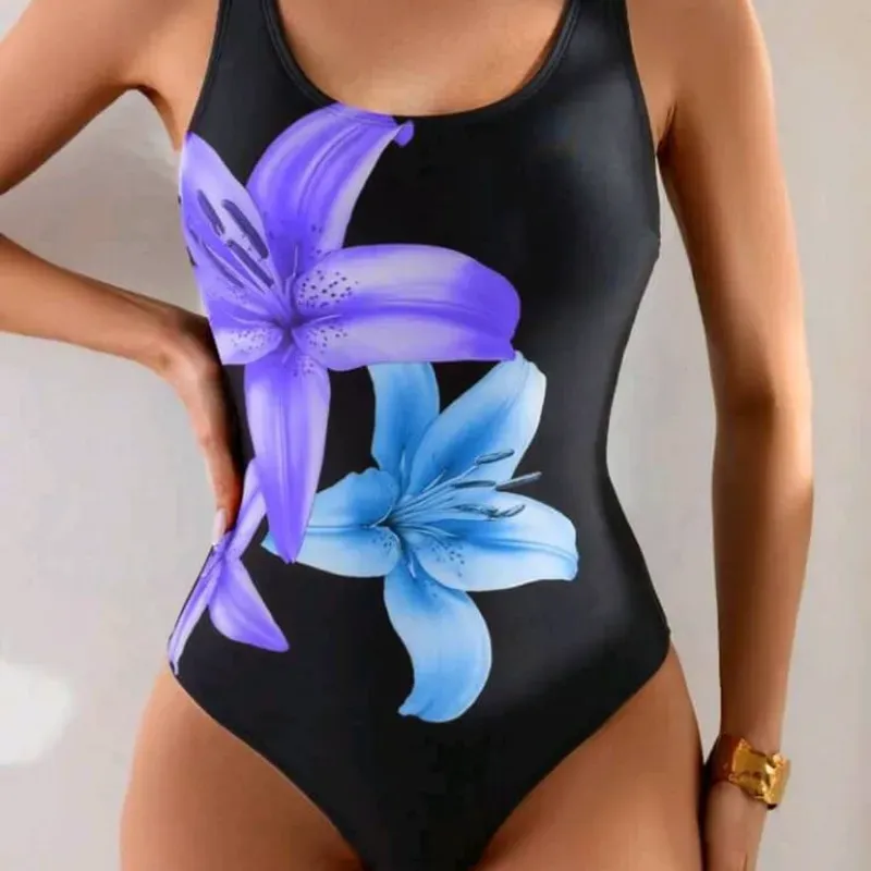 Trusa de mujer negra flores en azul