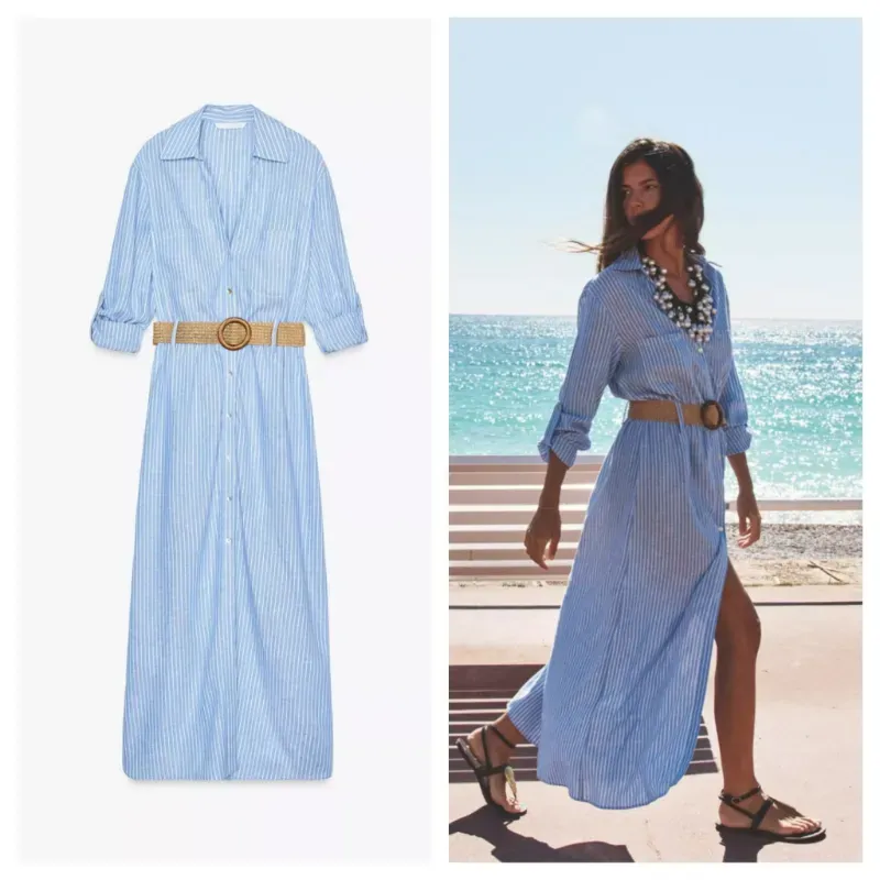 Vestido camisero Zara rayas con cinturón