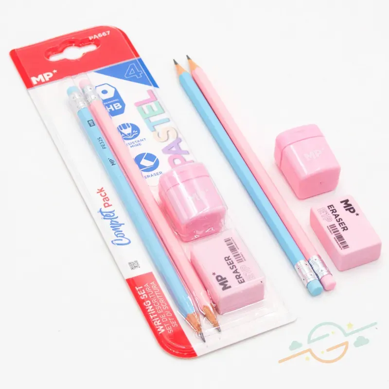 Set 2 lápices, goma y sacapuntas