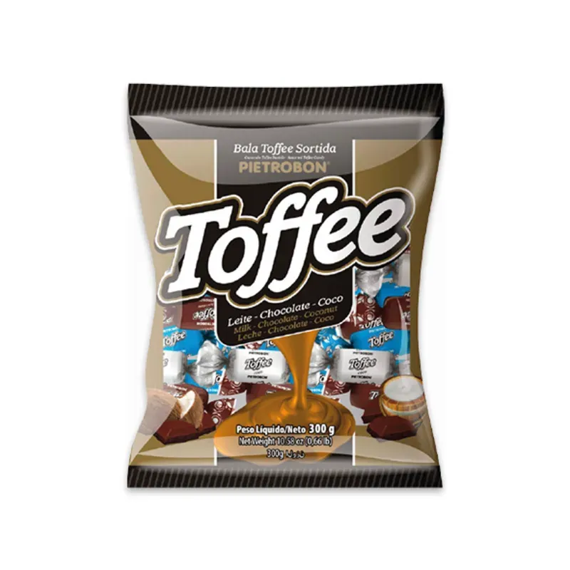 Paquete de caramelos Toffee sabores Leche, Chocolate y Coco