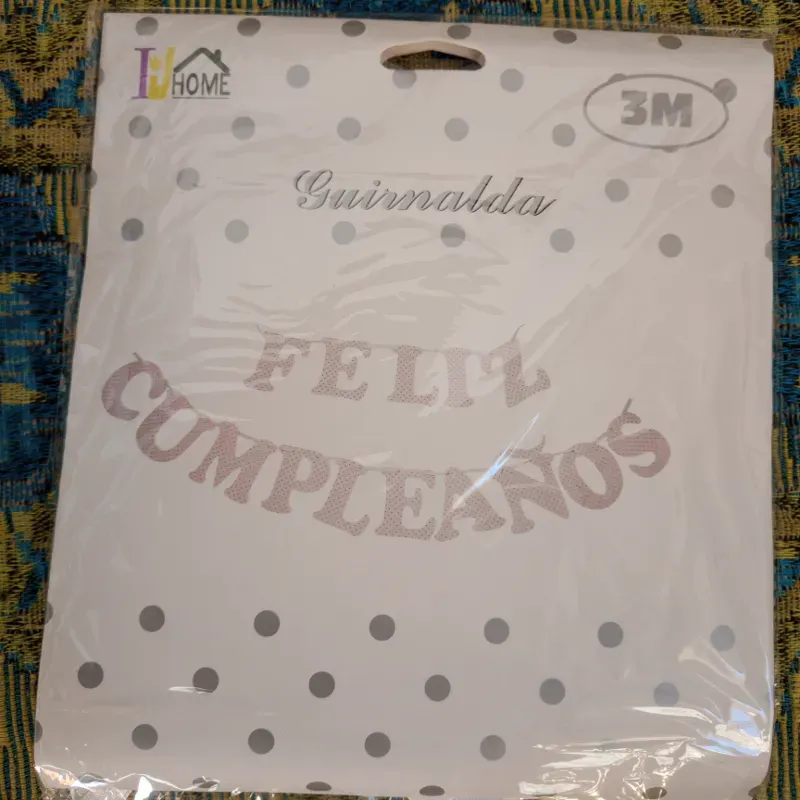 Cartel Feliz cumpleaños blanco con lunares