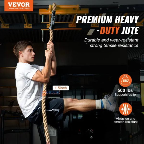 Cuerda de Escalada para Gimnasio 15 ft (4.58 m) – Diámetro 1.5” (38 mm) – Alta Resistencia 500 lb – Entrenamiento Funcional y Fuerza (BAJO PEDIDO)