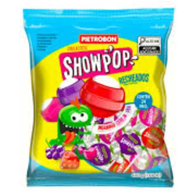 1204051 - Chupa chupas rellenos sabores varios Pietrobon 480 g (Caja de 18 paquetes de 24 unidades) - U/M: U