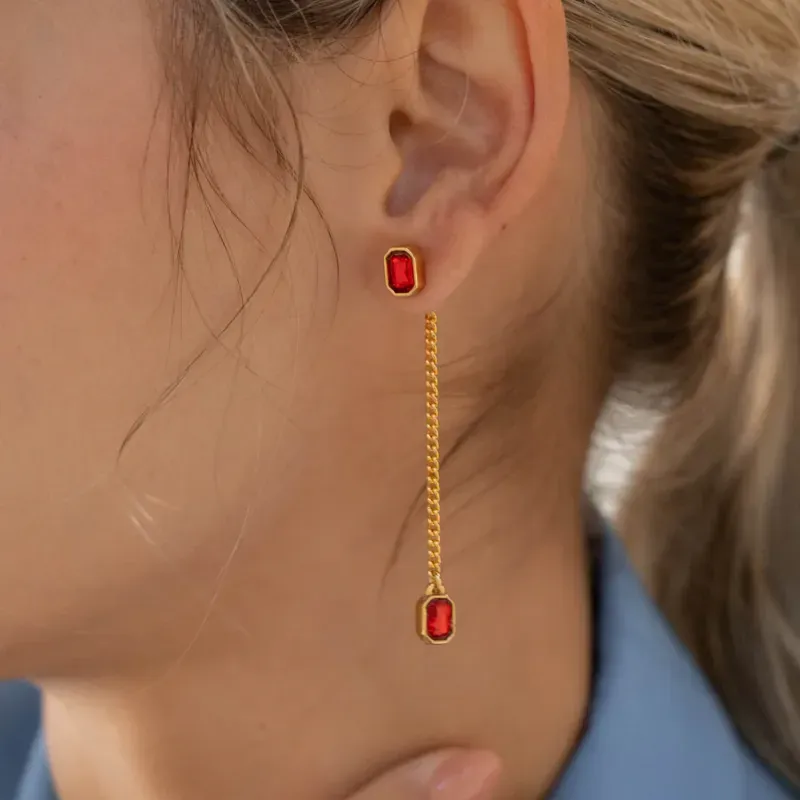 Aretes 2 en 1 Cristales rojo