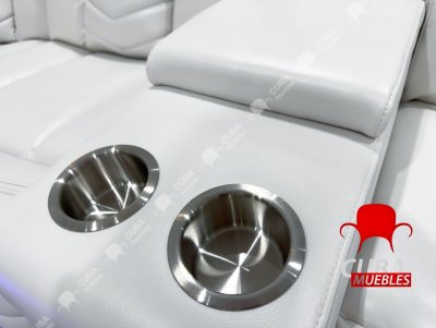 Sofá modular reclinable eléctrico con altavoces de graves para sala de estar, de piel sintética, reclinable, esquinero, con luz LED, reclinables eléctricos para el hogar, color blanco