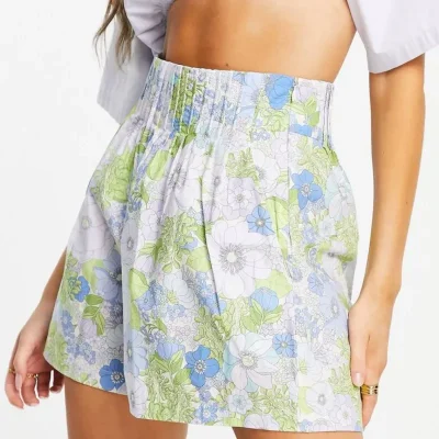 Short Estampado Flores Azul