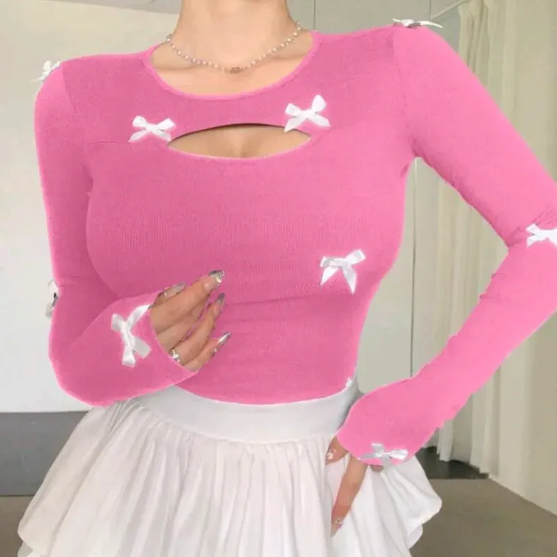 Camiseta rosa manga larga con lazo