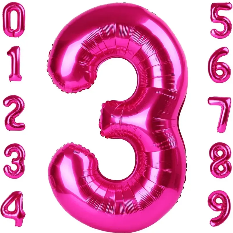 Globo foil número 3 rosa intenso