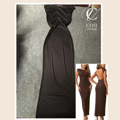 Vestido largo cerrado (TELA ACANALADA) con espalda descubierta 