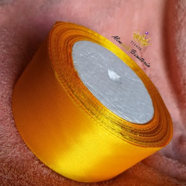 Rollo de cinta de satín amarillo 4 cm