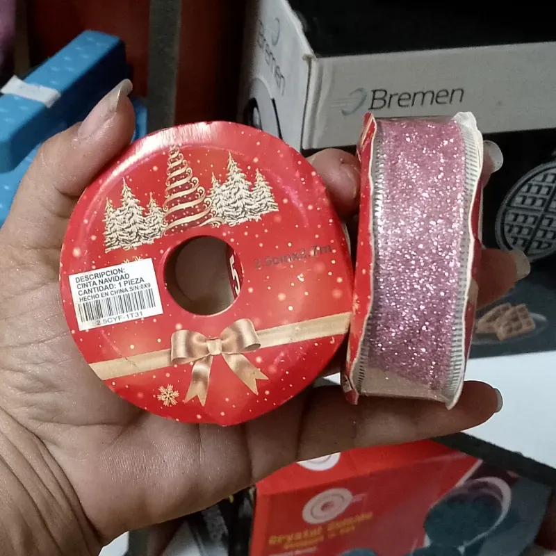 Rollo cinta escarchada rosa clara 2.5cmx2.7m