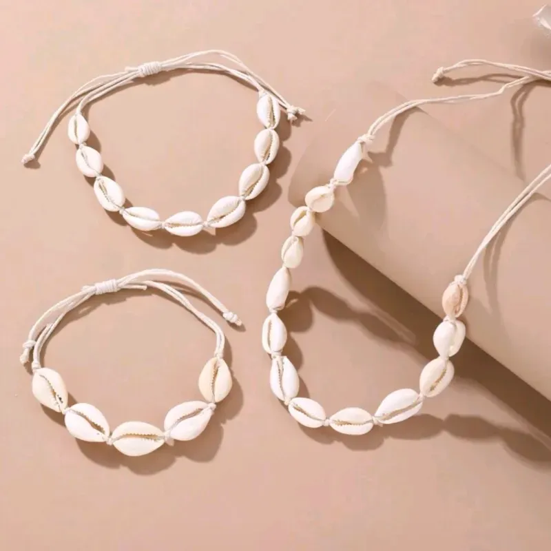 Conjunto de tres piezas collar, pulsa y tobillera