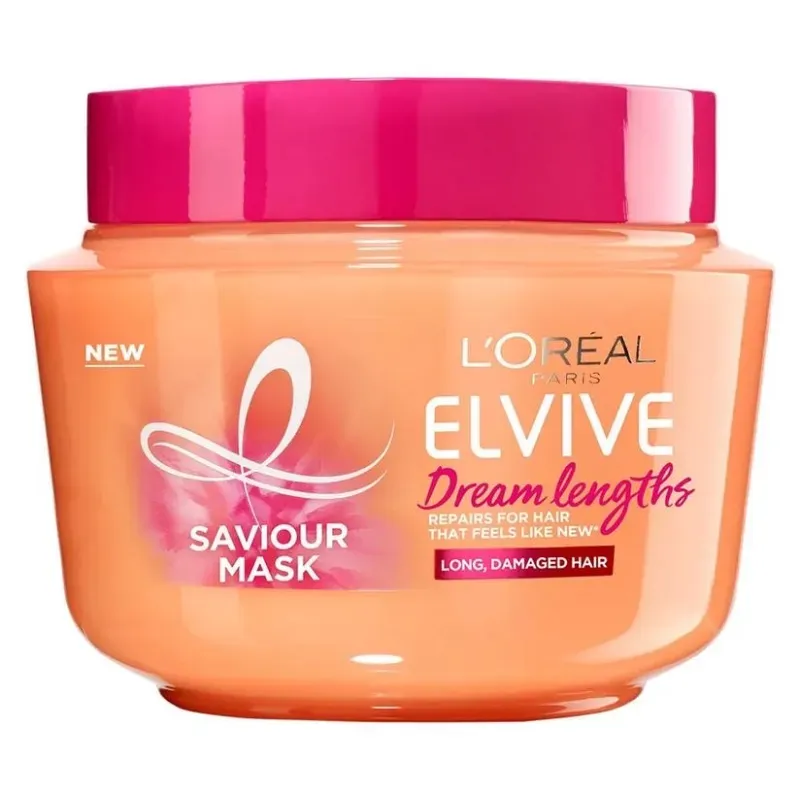 L'Oreal Paris Elvive Dream Lengths Mascarilla para el cabello, tratamiento nutritivo y fortalecedor, enriquecido con aceite de ricino, para cabello largo y dañado