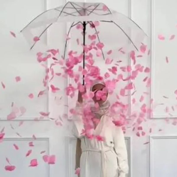 Lluvia de pétalos con sombrilla