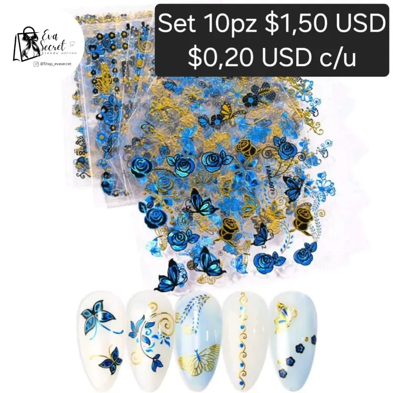 Set 10pz de stikers para uñas