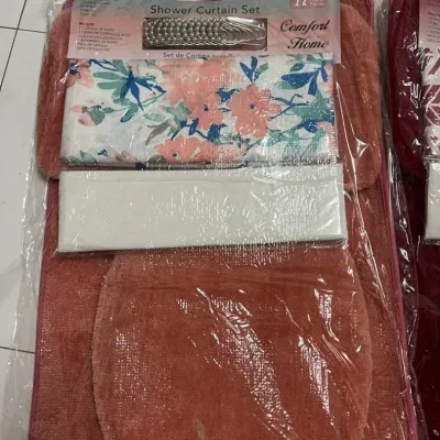 Juego de cortina de ducha y alfombras [ naranja ]