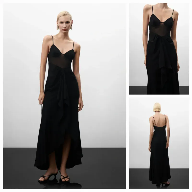 Vestido volante panel semitransparente