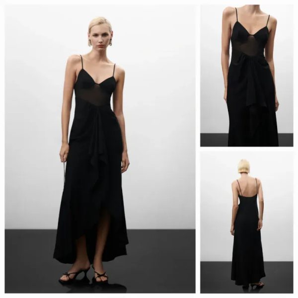 Vestido volante panel semitransparente