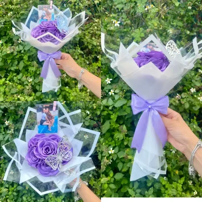 Ramo de 6 rosas eternas con foto platsicada