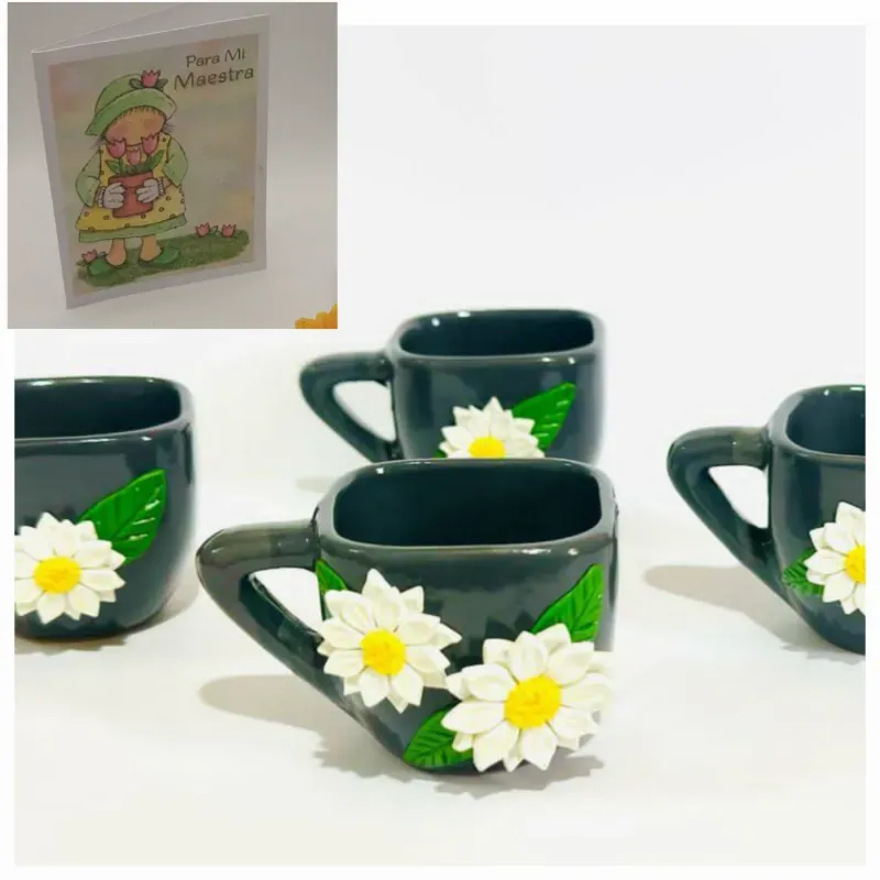 4 tazas de café decoradas + postalita
