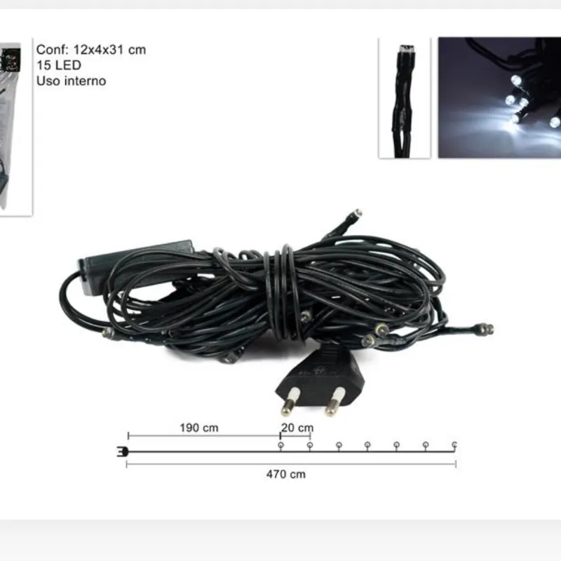 Guirnalda 15 luces led blanco frio para uso interior