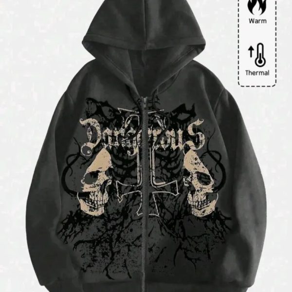 Sudadera con capucha y siper gris oscuro