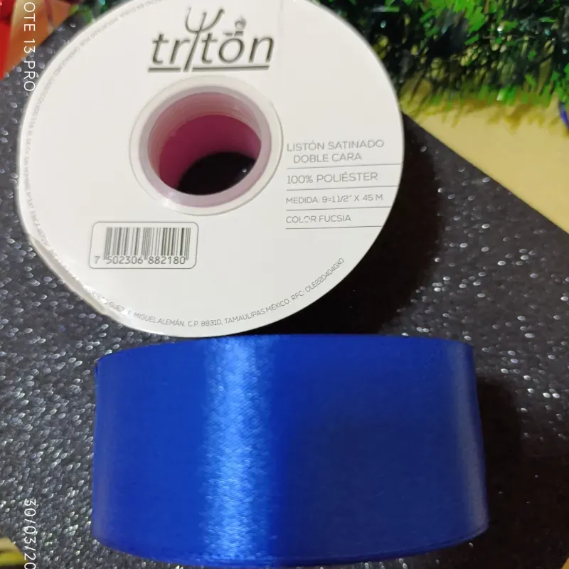 Cinta satinada de 4 cm de ancho color azul 