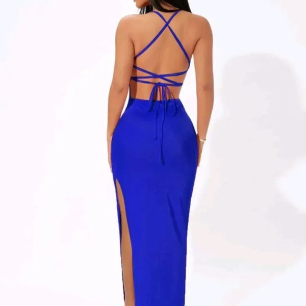  Vestido largo de cru etas en la espalda