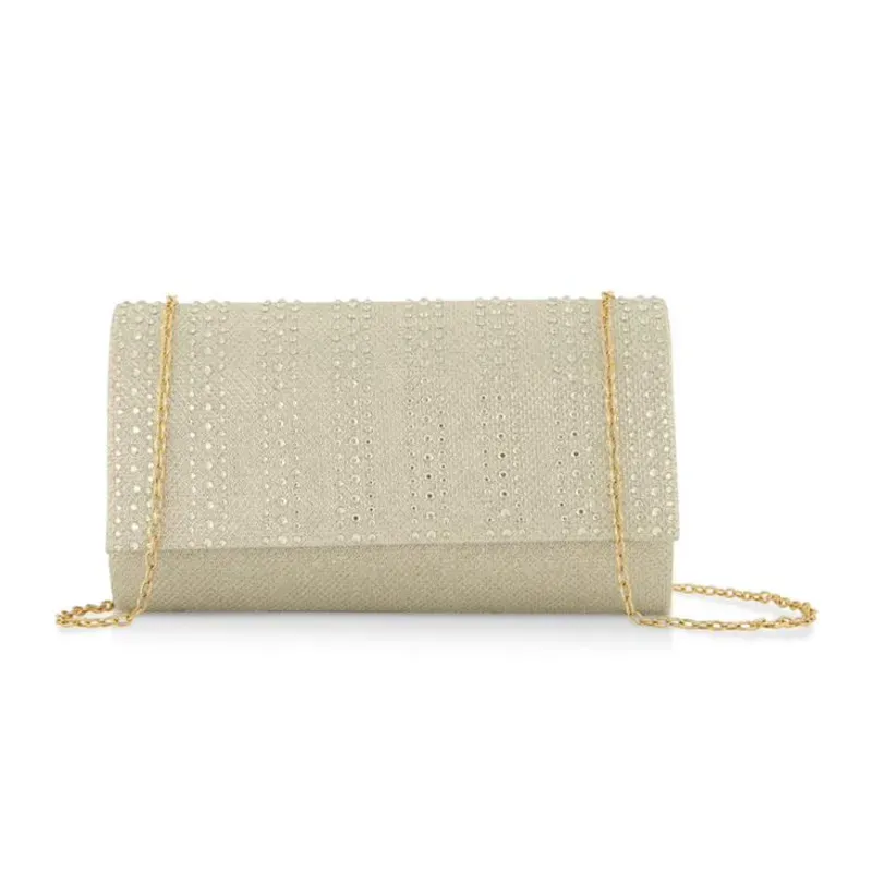 Bolso de mano elegante Champagne con cadena dorada