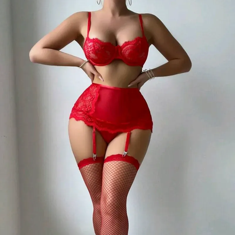 Conjunto de lencería de 5 piezas, ajustador con aros