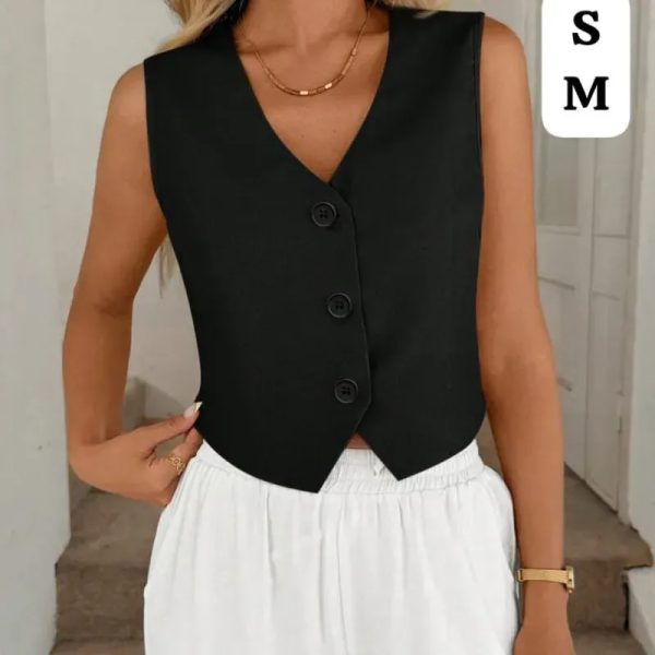  Conjunto Black Precision – Elegancia monocromática con chaleco entallado y pantalón de talle alto