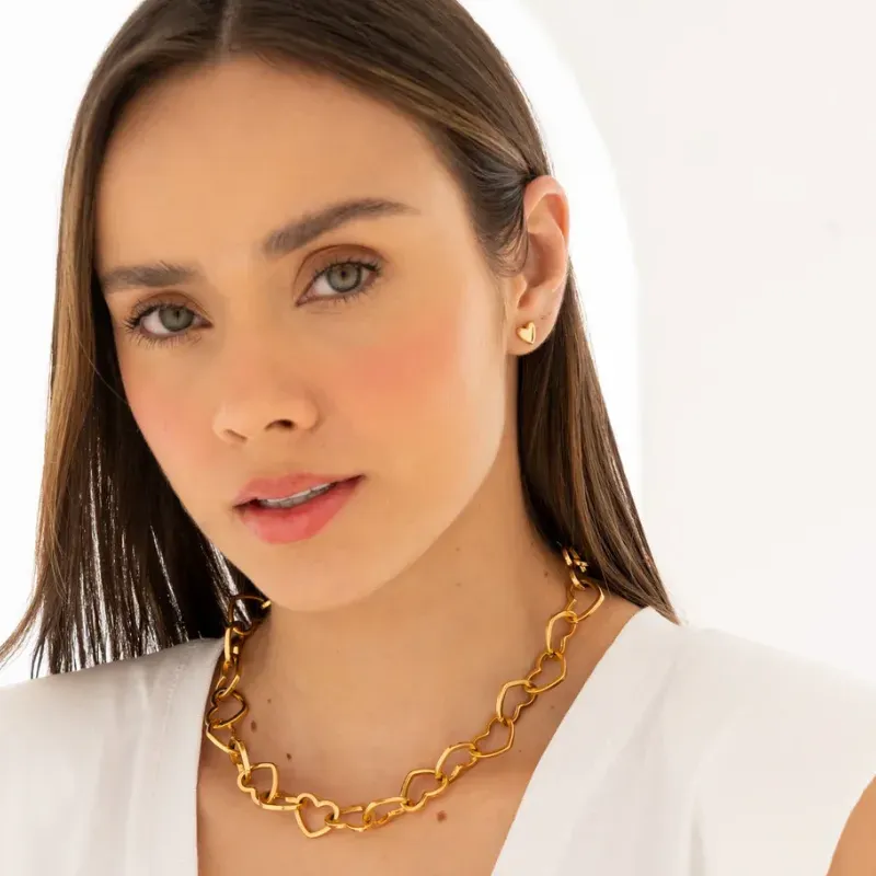 Choker Cadena Corazón + Aretes By Jose y Cami