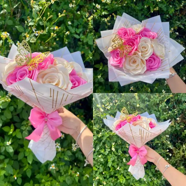 Ramo de 10 rosas rosadas y color crema