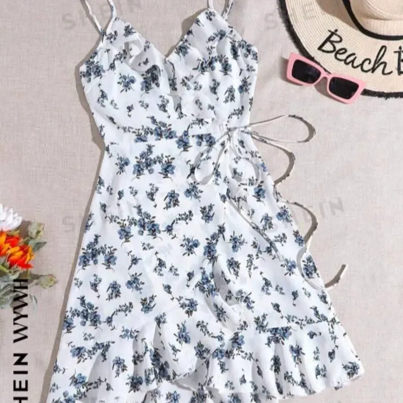  Vestido de vuelos estampado floral — Azul/ Blanco