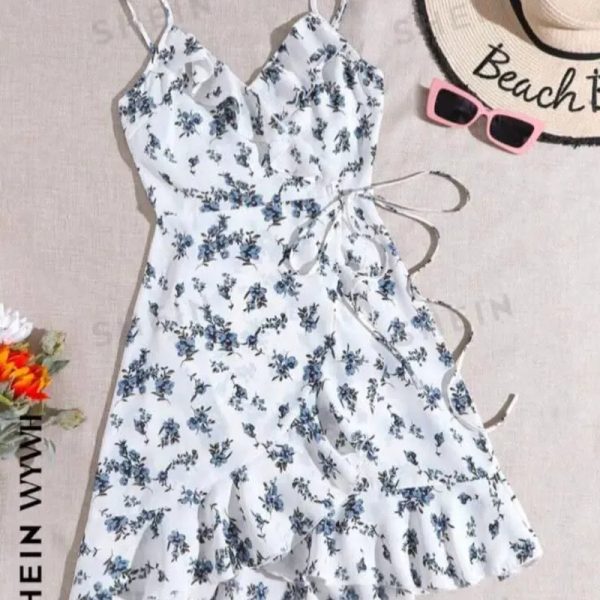  Vestido de vuelos estampado floral — Azul/ Blanco