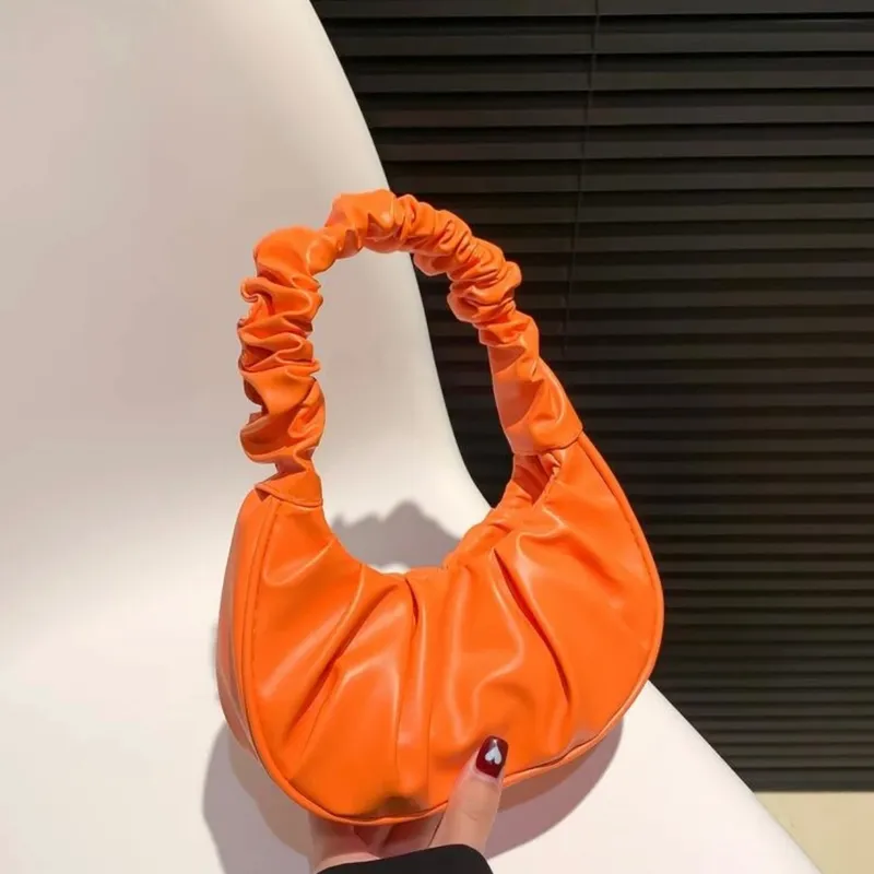 Bolso de mano vintage con pliegues (naranja)