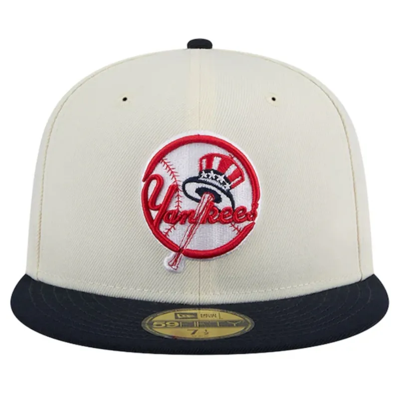 Men's New Era Cream New York Yankees Top Hat Chrome 59FIFTY Fitted Hat
