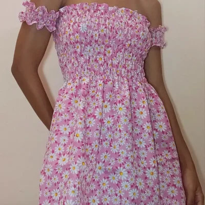 Vestido Fruncido a la mitad rosado