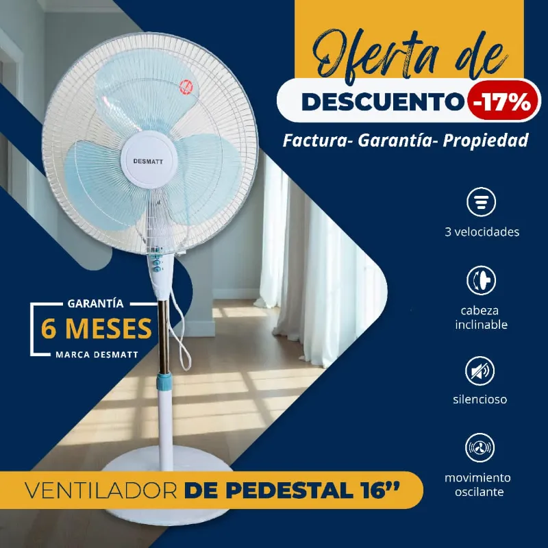  *Ventilador de pedestal Marca Desmatt de 16 pulgadas*