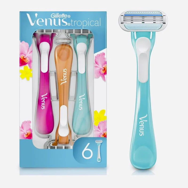 Rastrillo Gillette cuchilla de afeitar Venus Tropical para mujer con 3 hojas para depilar 6 pzas