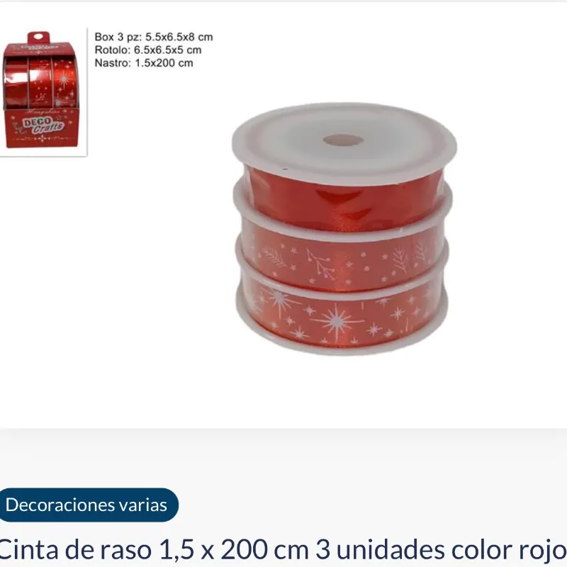 Cinta de raso 1,5 x 200 cm 3 unidades color rojo