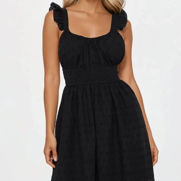  Vestido de tela bordada — Negro