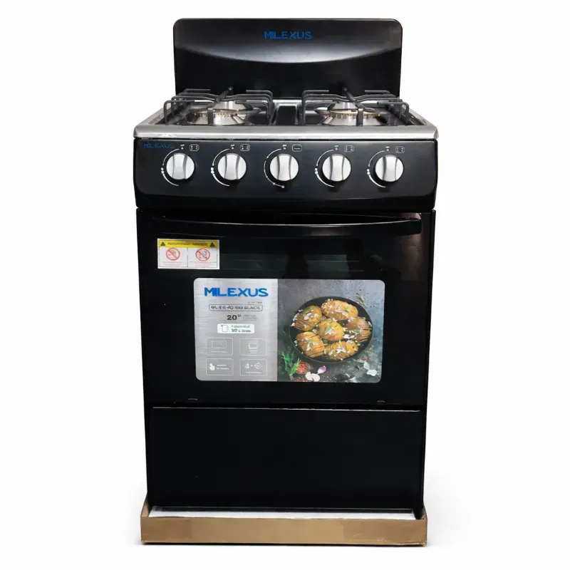COCINA DE GAS CON HORNO 20" MILEXUS 4 HORNILLAS NEGRA (VPT)