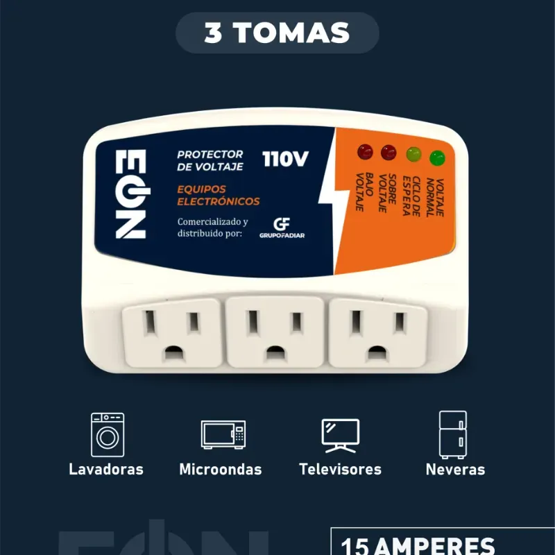 Regulador de voltaje ⚡ 3 tomas