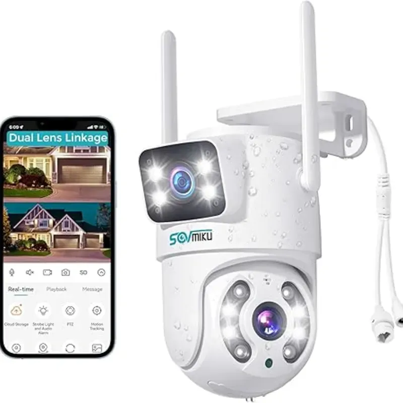 SOVMIKU Cámara de seguridad PTZ de doble lente de 6 MP para exteriores