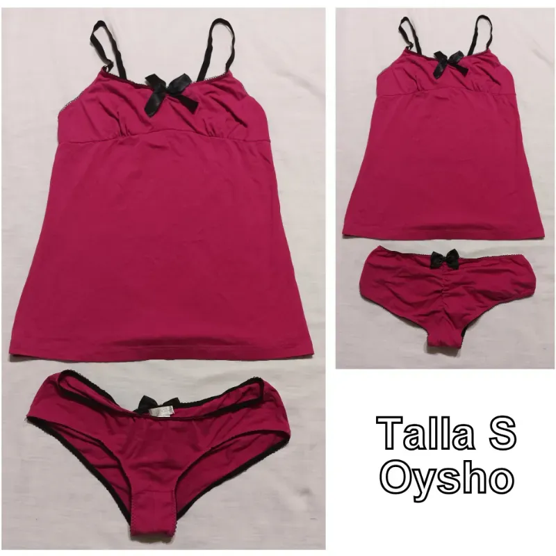 Conjunto de top y braga, rosado fucsia y negro.