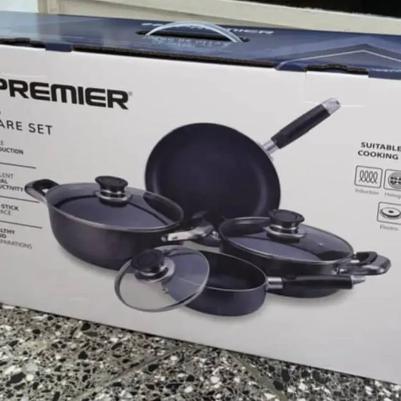 Juego de cazuelas y sartén de 7 piezas. Apto para estufas de inducción, eléctricas y de gas.