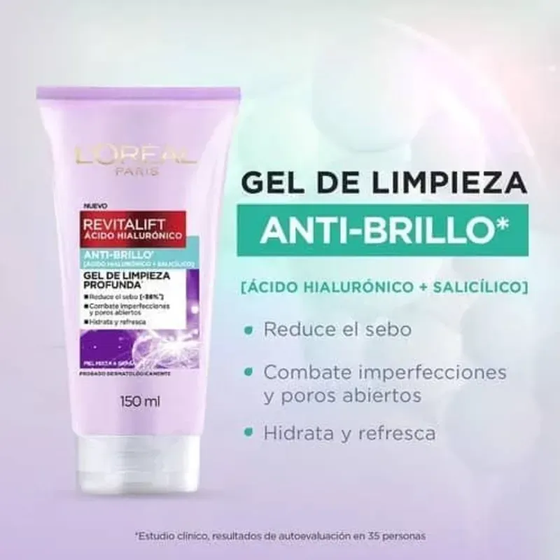 Gel de Limpieza Profunda Anti-brillo Revitalift L'oréal Ácido Hialurónico 150ml