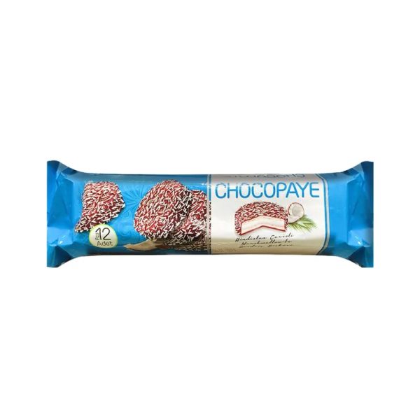 Chocopaye Galleta rellena de malvavisco cubierta de chocolate y coco